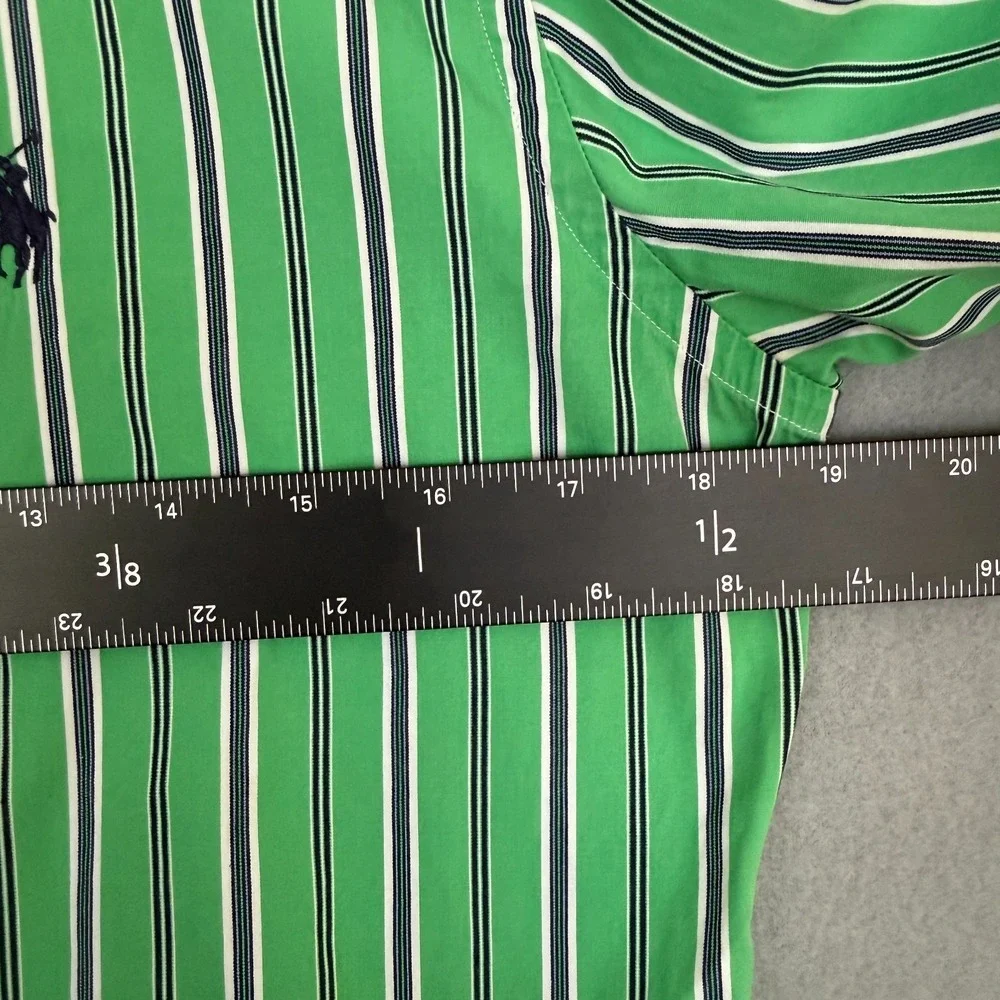 Ralph Lauren Boys 10 Slim Fit Green Striped Button Down‎ Long Sleeve Shirt